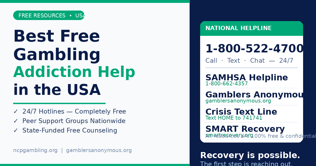 Gambling addiction help USA — free hotlines, support groups, and counseling resources guide